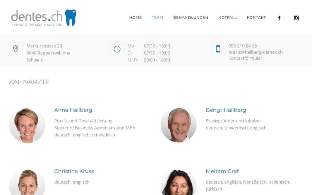 Zahnarztpraxis Dentes 5 WEBSPATZ WEBDESIGN GmbH Hallberg Dentes - Referenzbild von Webspatz Webdesign Zürich