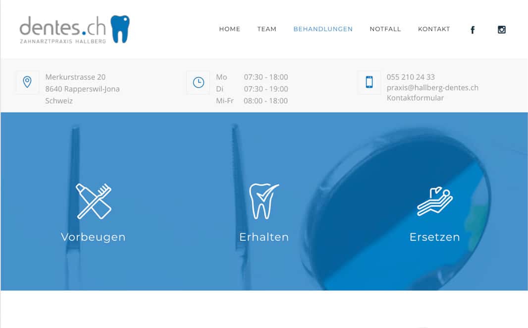 Zahnarztpraxis Dentes 6 WEBSPATZ WEBDESIGN GmbH Hallberg Dentes - Referenzbild von Webspatz Webdesign Zürich